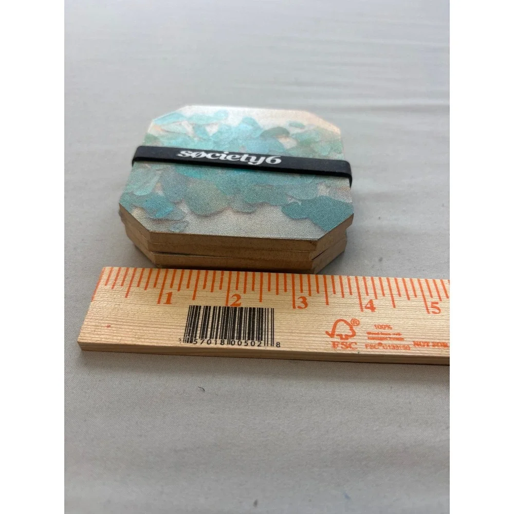 Society6 Sea Glass Wood Coaster Set Teal Aqua Coastal Decor Octagon 4pc
